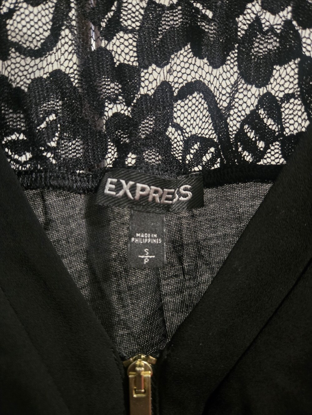 Express Black Sleeveless V-Neck Tank with Front Zip & Lace Back - Picture 2 of 3